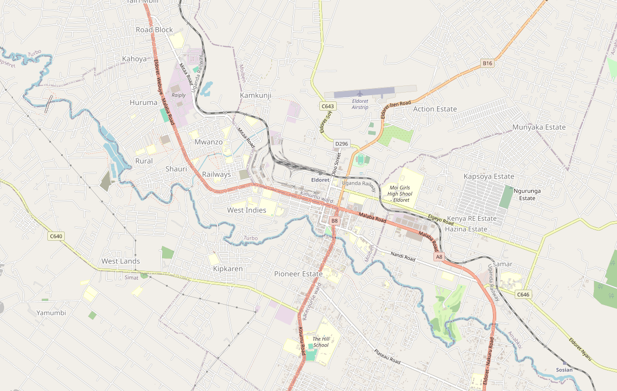 Street map of Eldoret town centre